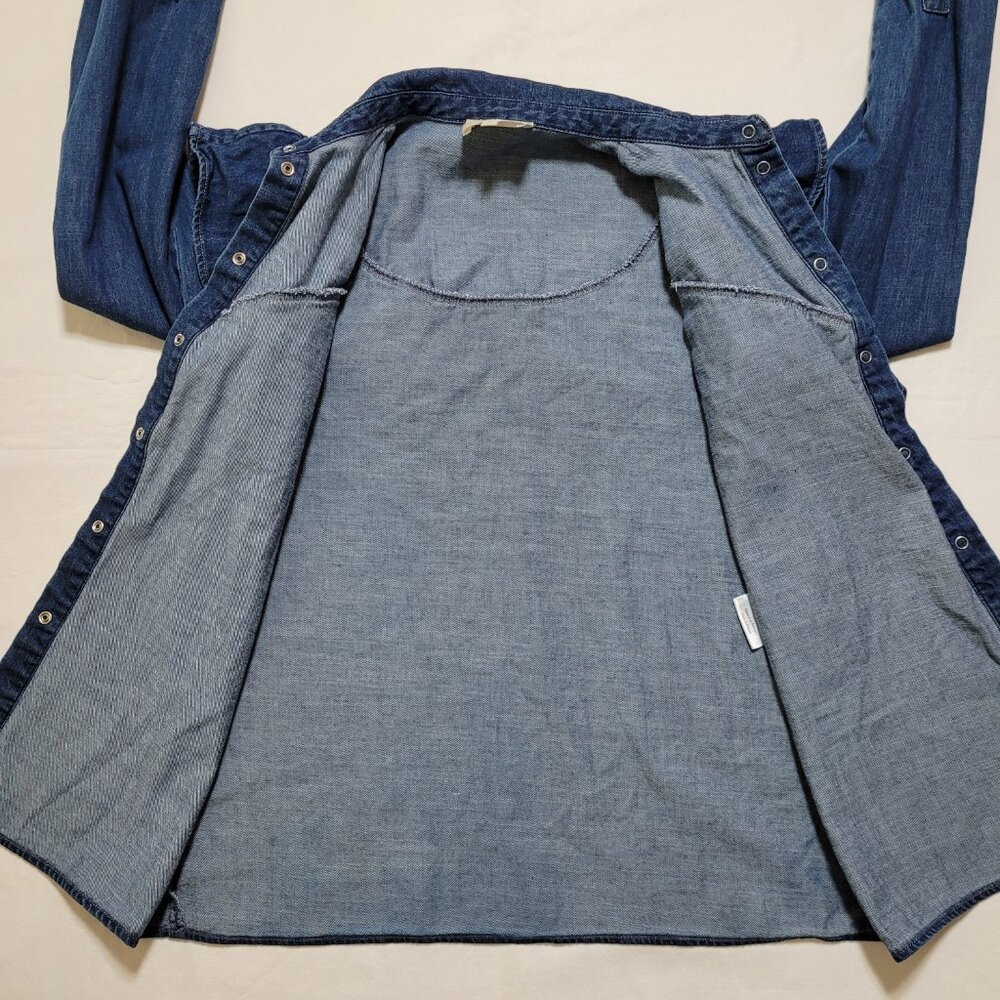 Sezane Denim Ruffle Blouse Top Long Sleeve Blue Romantic French Size 34 Western - Picture 9 of 10